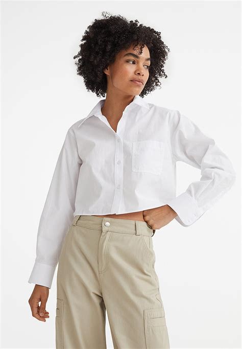 White Cropped Poplin Shirt 